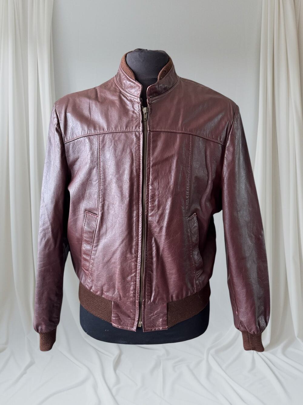 Men's 1970's Oxblood Vintage Leather Jacket, XL 44